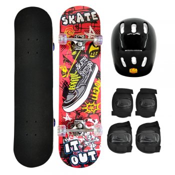 SKATE COM ACESSORIOS DM RADICAL SKATE-CAPACETE+PAR JOELHEIRAS+PAR COTOVELEIRAS