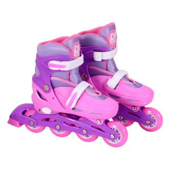 PATINS INLINE AJUSTAVEL ROSA COM ACESSORIOS