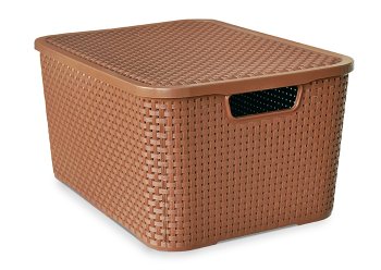 ORGANIZADOR RATTAN C/ TAMPA 15 LITROS - MARROM