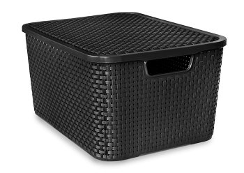 ORGANIZADOR RATTAN C/ TAMPA 15 LITROS - PRETO