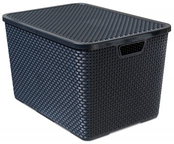 ORGANIZADOR RATTAN C/ TAMPA 40 LITROS - PRETO