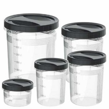 KIT C/ 5 CONTAINER DE ROSCA 500ML/1,0L/2,0L/3,0L/6,0L S/ LABEL PP-PR